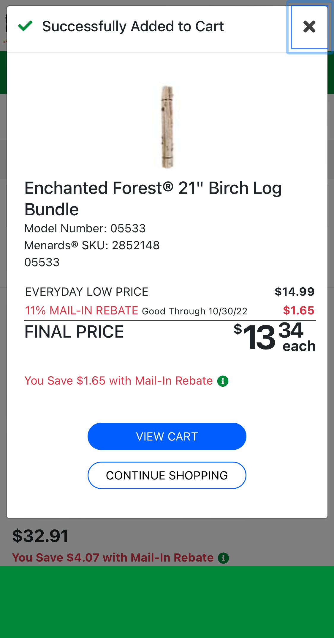 Menards’ Mobile Added To Cart Confirmation 106 of 145 Added To Cart